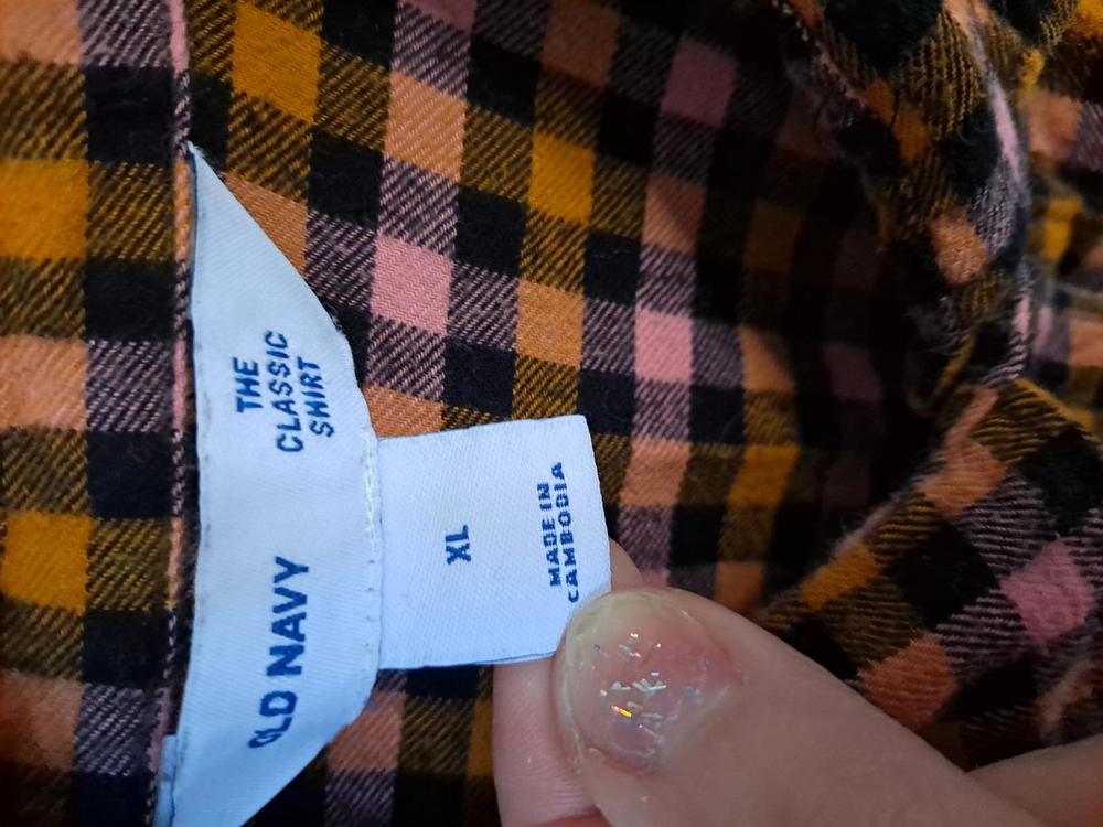 Old Navy Pink and Yellow Flannel Button Up Shirt Size XL‎ - Picture 3 of 5